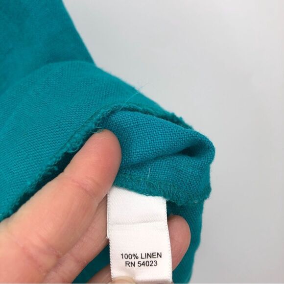 Banana Republic Dress Womens 12 Turquoise Blue 100% Linen Cap Sleeve Tier Stitch - Picture 5 of 14